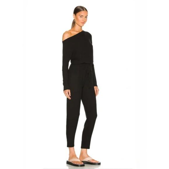 Revolve Enza Costa Jumpsuit Womens Black Modal Jersey Slouch Asymmetrical - Picture 2 of 16